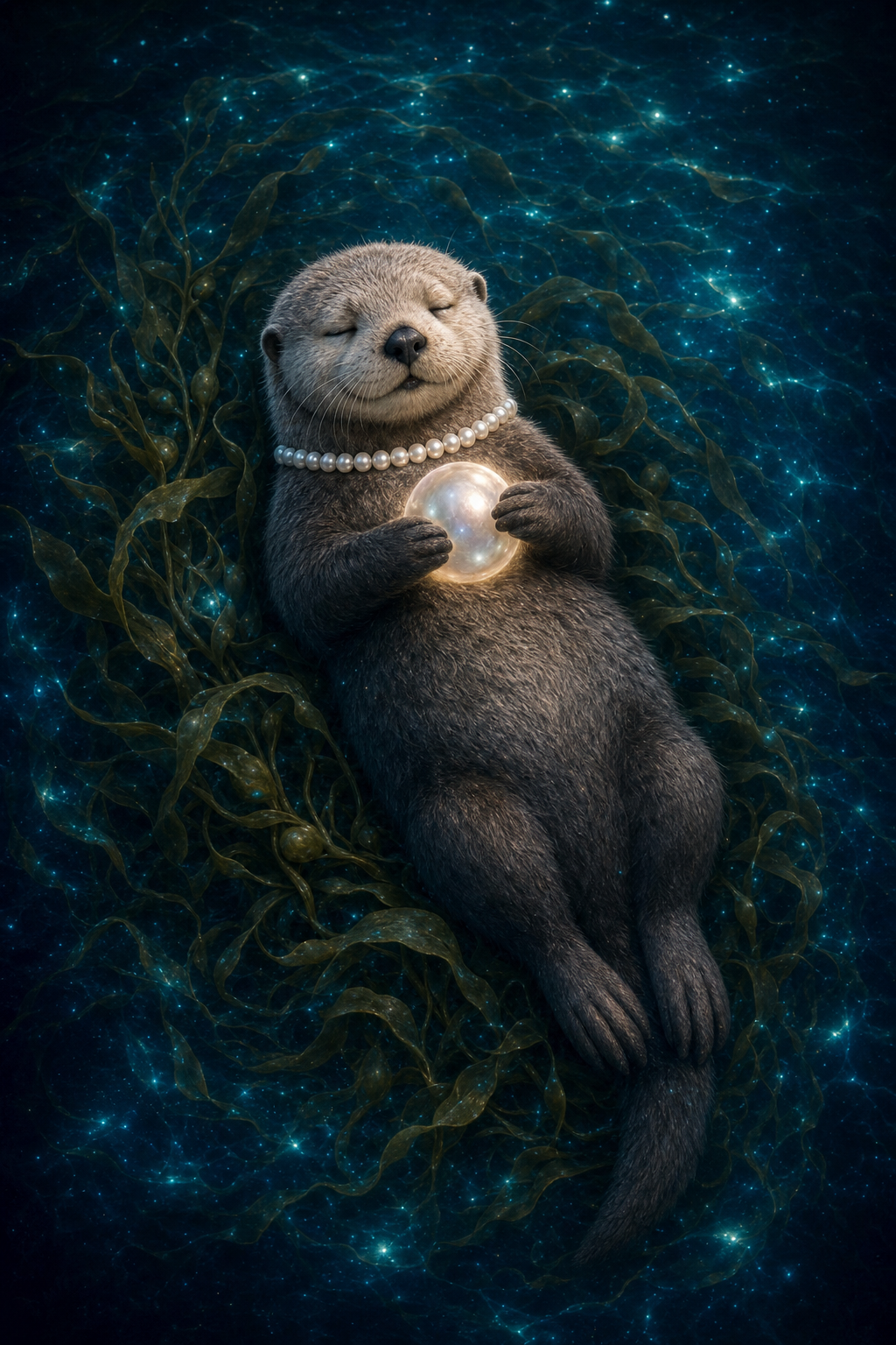 Pearl the sea otter asleep on a kelp bed until tomorrow's bonus